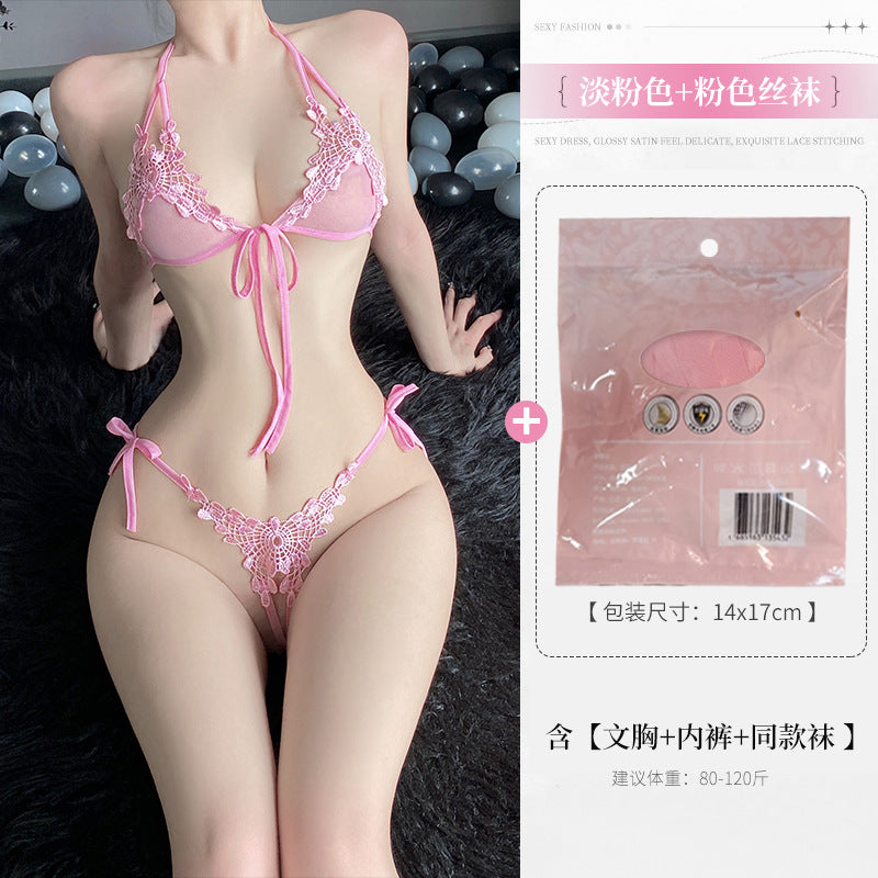 Image of plus size chubby girl gospel pure lust hot stimulating erotic underwear sexy lace three-point set Valentine's Day gift